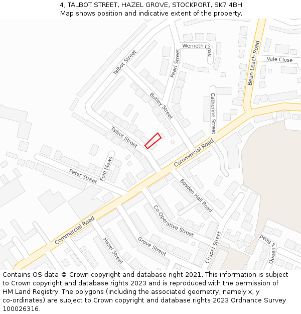 4, TALBOT STREET, HAZEL GROVE, STOCKPORT, SK7 4BH: Location map and indicative extent of plot