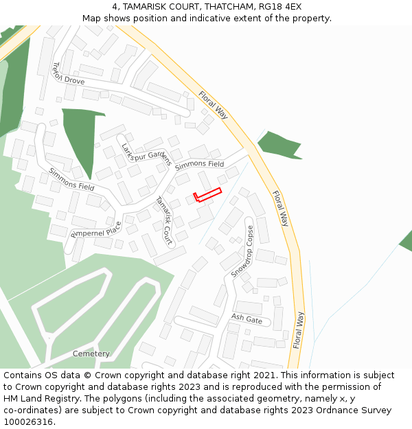 4, TAMARISK COURT, THATCHAM, RG18 4EX: Location map and indicative extent of plot