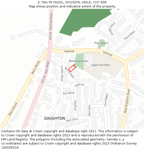 4, TAN YR YSGOL, SYCHDYN, MOLD, CH7 6SR: Location map and indicative extent of plot