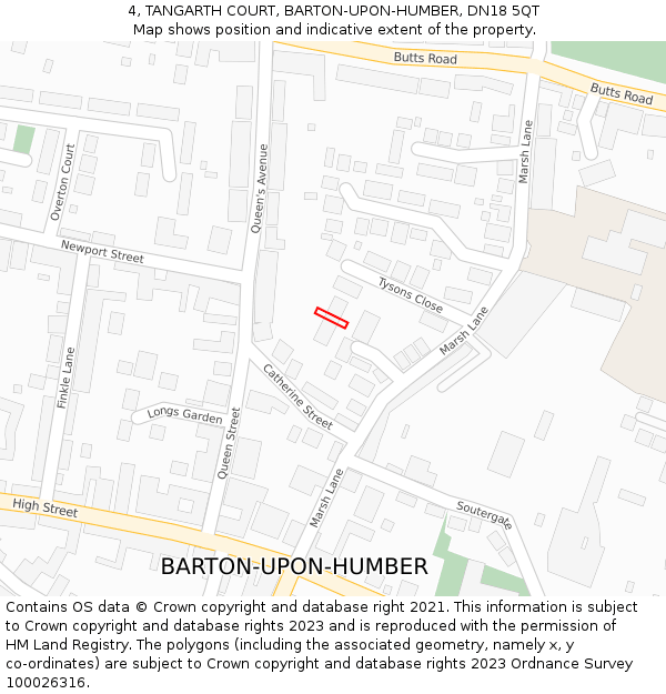 4, TANGARTH COURT, BARTON-UPON-HUMBER, DN18 5QT: Location map and indicative extent of plot