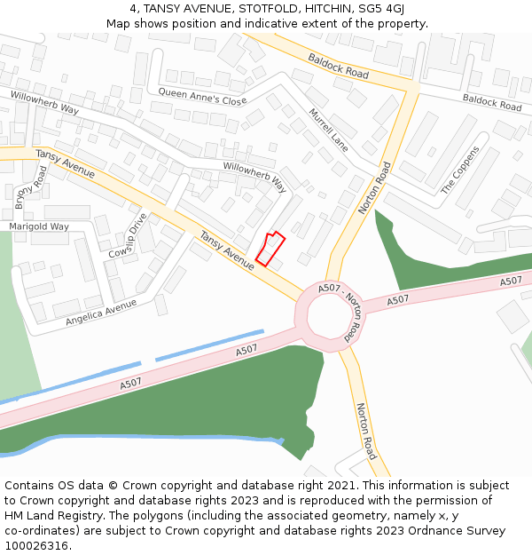 4, TANSY AVENUE, STOTFOLD, HITCHIN, SG5 4GJ: Location map and indicative extent of plot