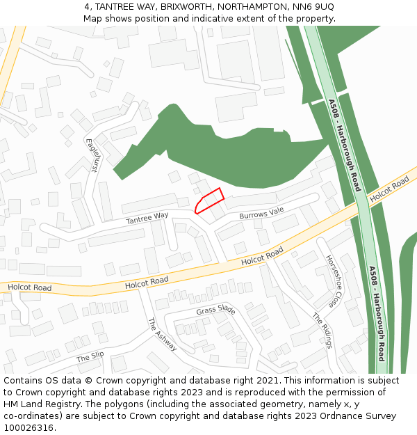 4, TANTREE WAY, BRIXWORTH, NORTHAMPTON, NN6 9UQ: Location map and indicative extent of plot