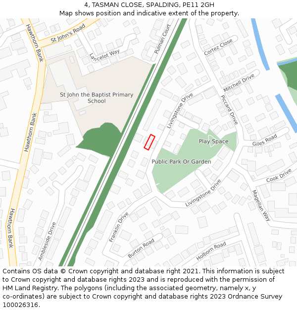 4, TASMAN CLOSE, SPALDING, PE11 2GH: Location map and indicative extent of plot