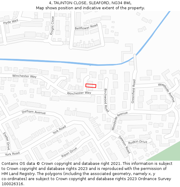 4, TAUNTON CLOSE, SLEAFORD, NG34 8WL: Location map and indicative extent of plot