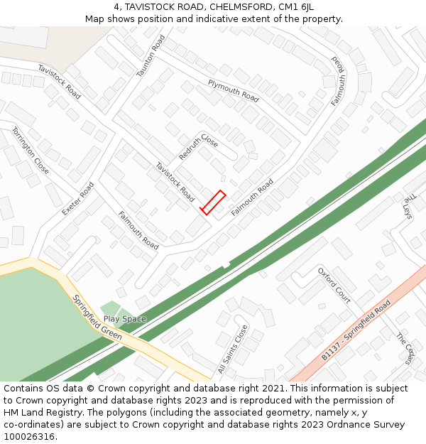 4, TAVISTOCK ROAD, CHELMSFORD, CM1 6JL: Location map and indicative extent of plot