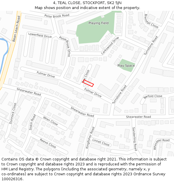 4, TEAL CLOSE, STOCKPORT, SK2 5JN: Location map and indicative extent of plot