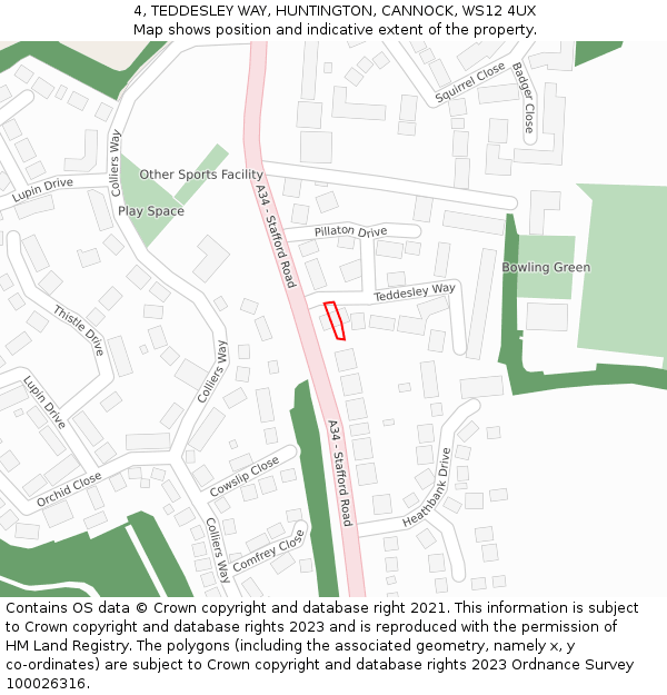 4, TEDDESLEY WAY, HUNTINGTON, CANNOCK, WS12 4UX: Location map and indicative extent of plot