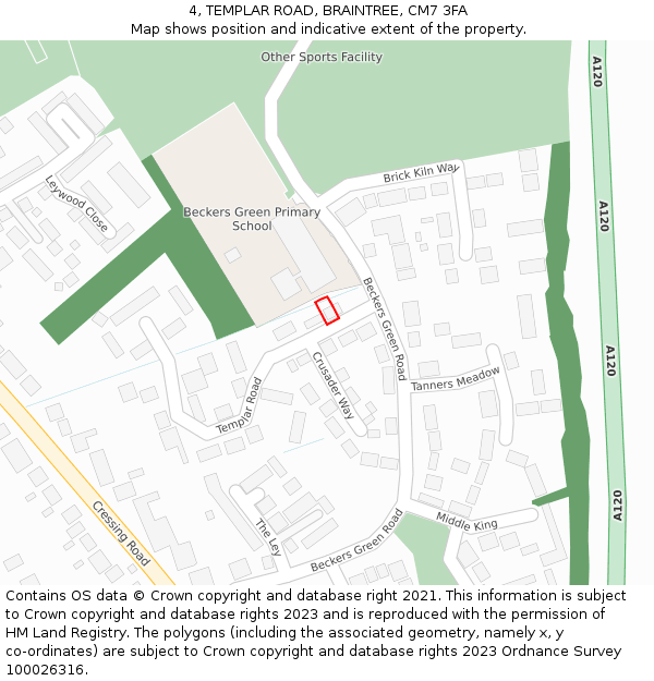 4, TEMPLAR ROAD, BRAINTREE, CM7 3FA: Location map and indicative extent of plot