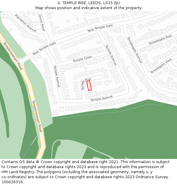 4, TEMPLE RISE, LEEDS, LS15 0JU: Location map and indicative extent of plot