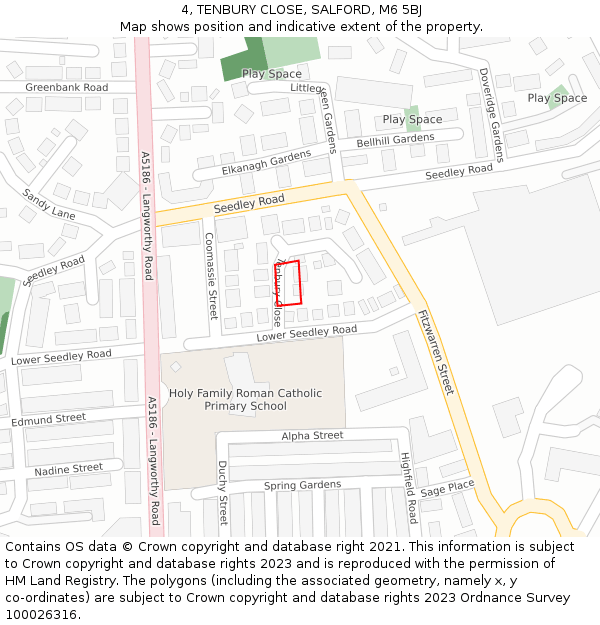 4, TENBURY CLOSE, SALFORD, M6 5BJ: Location map and indicative extent of plot