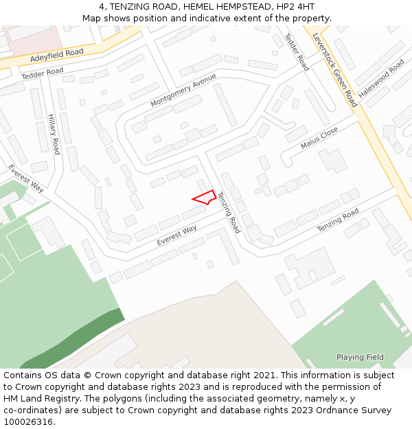 4, TENZING ROAD, HEMEL HEMPSTEAD, HP2 4HT: Location map and indicative extent of plot