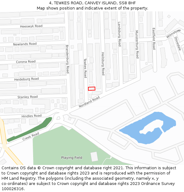 4, TEWKES ROAD, CANVEY ISLAND, SS8 8HF: Location map and indicative extent of plot
