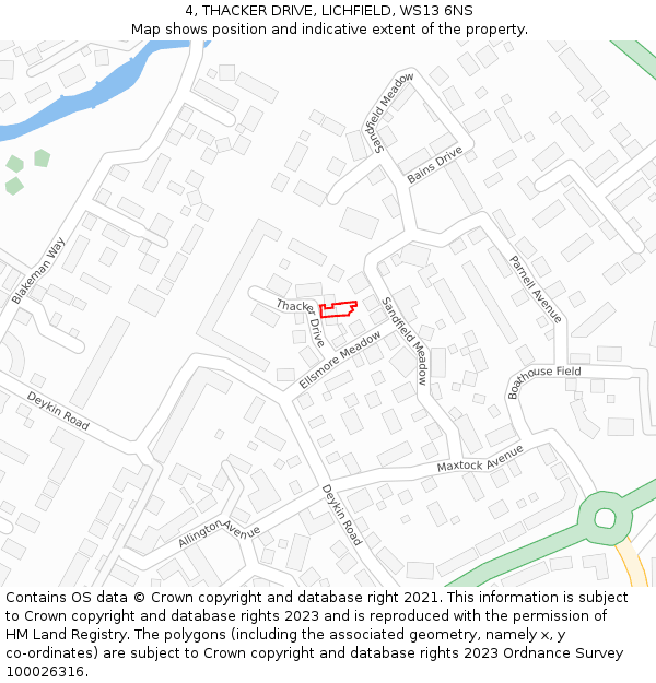 4, THACKER DRIVE, LICHFIELD, WS13 6NS: Location map and indicative extent of plot