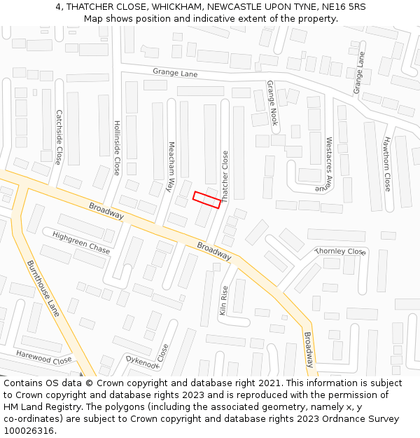 4, THATCHER CLOSE, WHICKHAM, NEWCASTLE UPON TYNE, NE16 5RS: Location map and indicative extent of plot