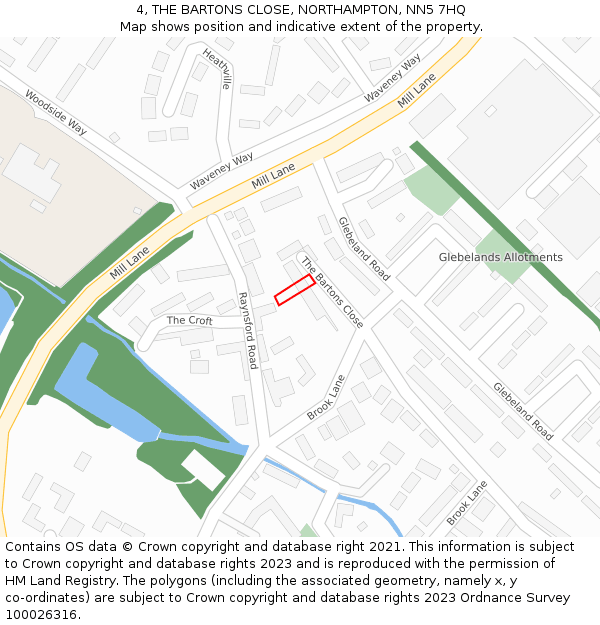 4, THE BARTONS CLOSE, NORTHAMPTON, NN5 7HQ: Location map and indicative extent of plot