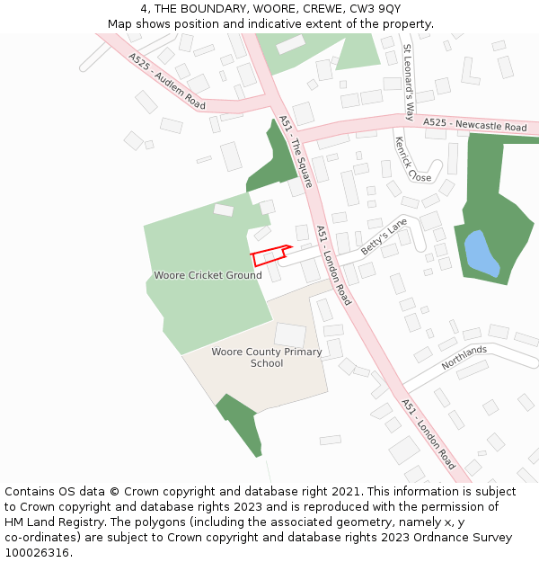 4, THE BOUNDARY, WOORE, CREWE, CW3 9QY: Location map and indicative extent of plot