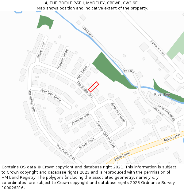 4, THE BRIDLE PATH, MADELEY, CREWE, CW3 9EL: Location map and indicative extent of plot