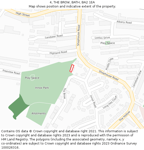 4, THE BROW, BATH, BA2 1EA: Location map and indicative extent of plot