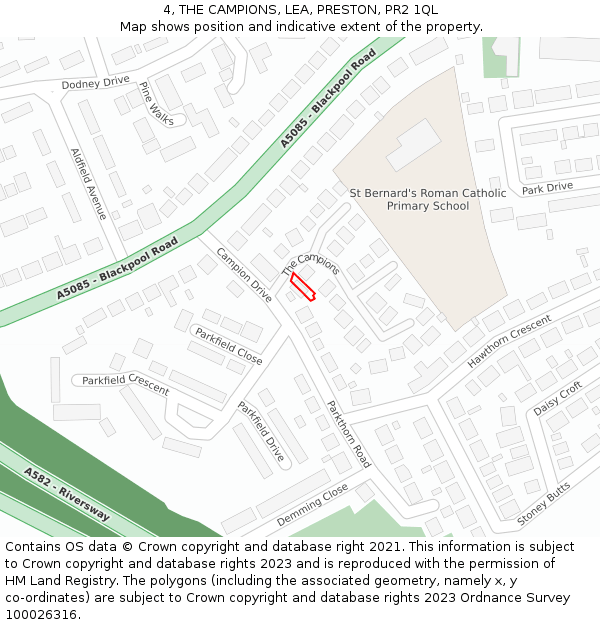4, THE CAMPIONS, LEA, PRESTON, PR2 1QL: Location map and indicative extent of plot