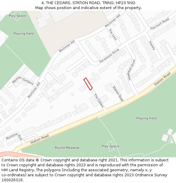 4, THE CEDARS, STATION ROAD, TRING, HP23 5NG: Location map and indicative extent of plot