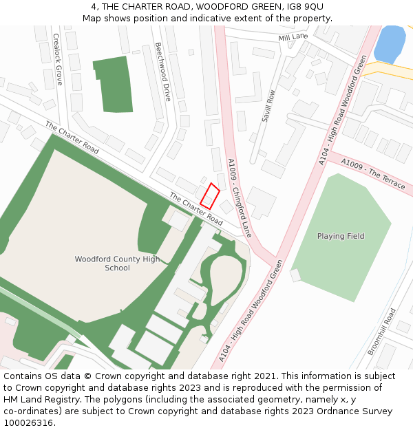 4, THE CHARTER ROAD, WOODFORD GREEN, IG8 9QU: Location map and indicative extent of plot