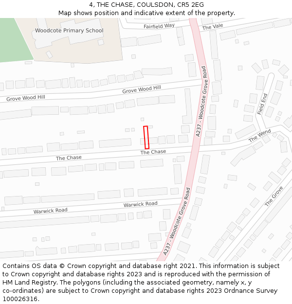 4, THE CHASE, COULSDON, CR5 2EG: Location map and indicative extent of plot