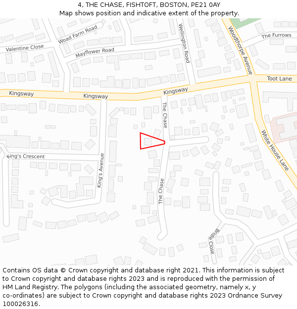 4, THE CHASE, FISHTOFT, BOSTON, PE21 0AY: Location map and indicative extent of plot