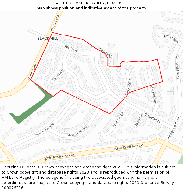 4, THE CHASE, KEIGHLEY, BD20 6HU: Location map and indicative extent of plot