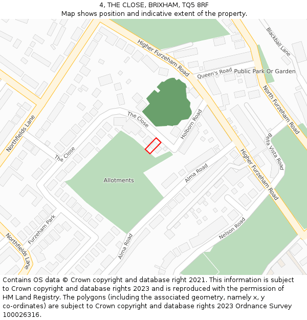 4, THE CLOSE, BRIXHAM, TQ5 8RF: Location map and indicative extent of plot