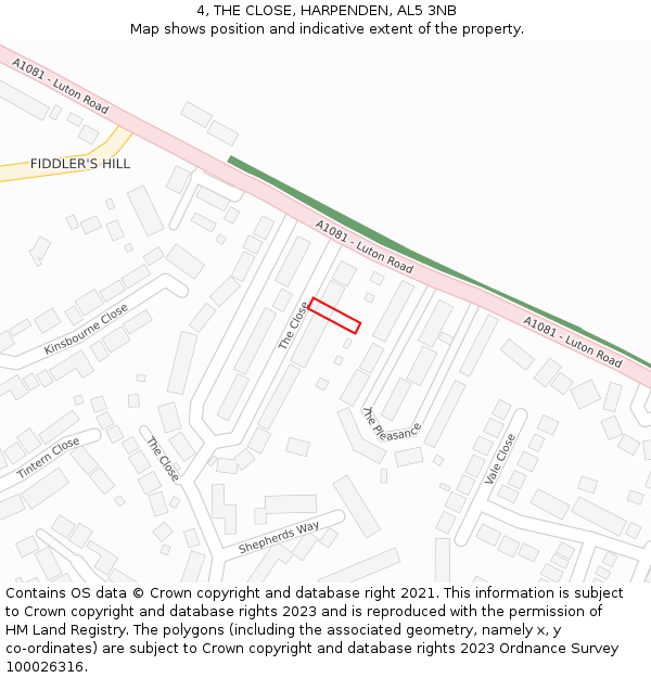 4, THE CLOSE, HARPENDEN, AL5 3NB: Location map and indicative extent of plot