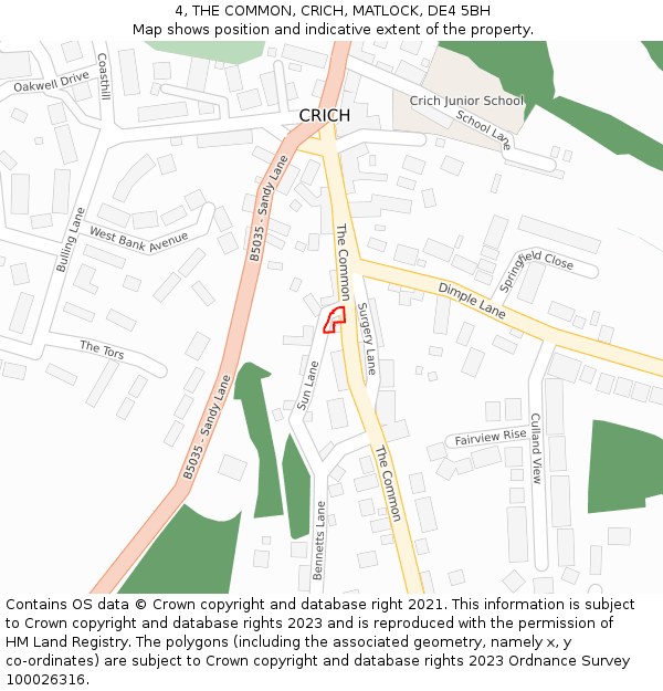 4, THE COMMON, CRICH, MATLOCK, DE4 5BH: Location map and indicative extent of plot