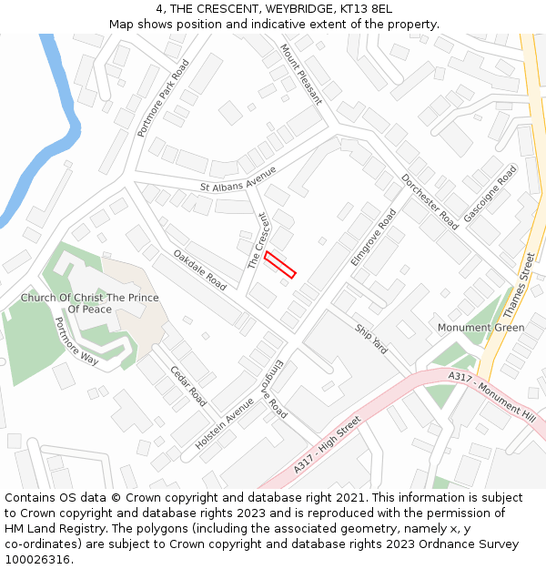 4, THE CRESCENT, WEYBRIDGE, KT13 8EL: Location map and indicative extent of plot