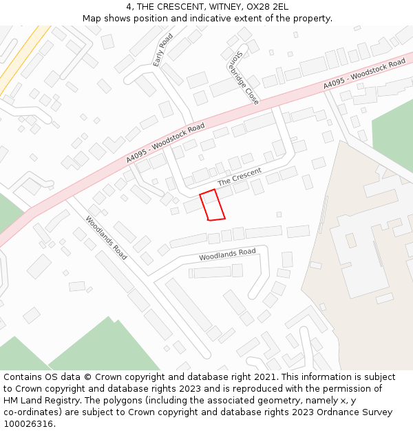 4, THE CRESCENT, WITNEY, OX28 2EL: Location map and indicative extent of plot