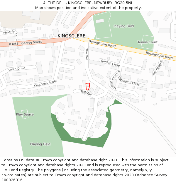 4, THE DELL, KINGSCLERE, NEWBURY, RG20 5NL: Location map and indicative extent of plot