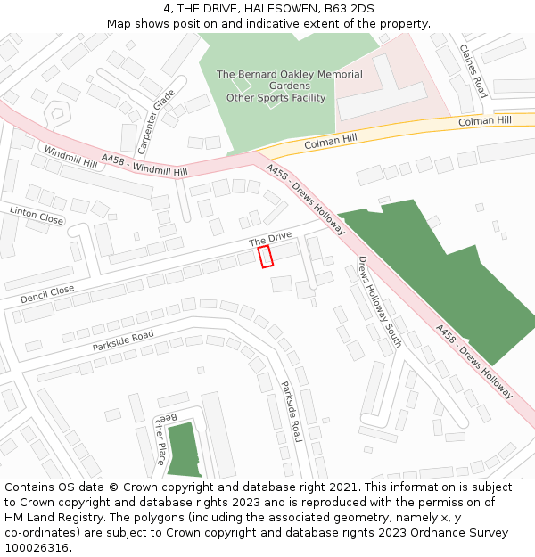 4, THE DRIVE, HALESOWEN, B63 2DS: Location map and indicative extent of plot