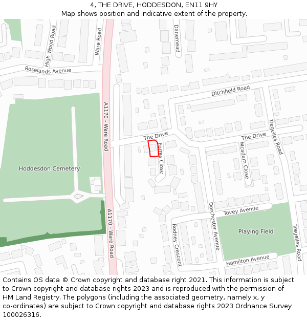 4, THE DRIVE, HODDESDON, EN11 9HY: Location map and indicative extent of plot