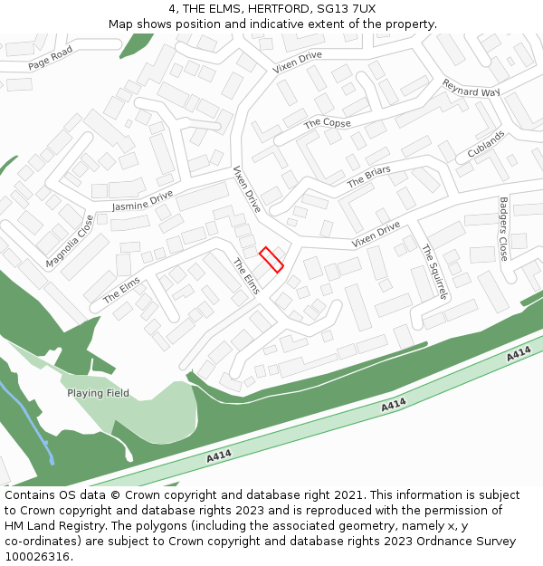 4, THE ELMS, HERTFORD, SG13 7UX: Location map and indicative extent of plot