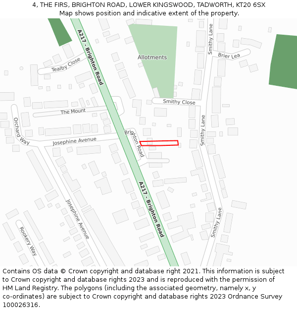 4, THE FIRS, BRIGHTON ROAD, LOWER KINGSWOOD, TADWORTH, KT20 6SX: Location map and indicative extent of plot