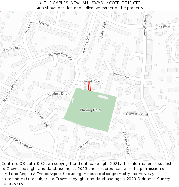 4, THE GABLES, NEWHALL, SWADLINCOTE, DE11 0TG: Location map and indicative extent of plot