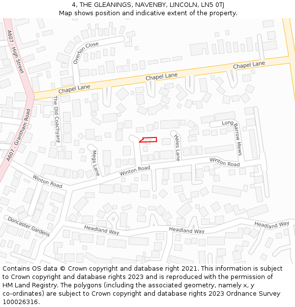 4, THE GLEANINGS, NAVENBY, LINCOLN, LN5 0TJ: Location map and indicative extent of plot