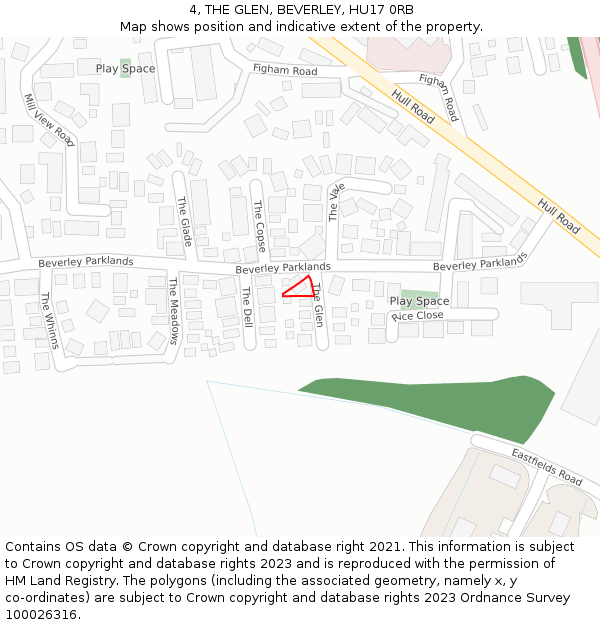 4, THE GLEN, BEVERLEY, HU17 0RB: Location map and indicative extent of plot