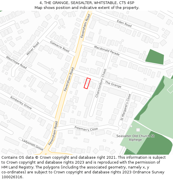4, THE GRANGE, SEASALTER, WHITSTABLE, CT5 4SP: Location map and indicative extent of plot