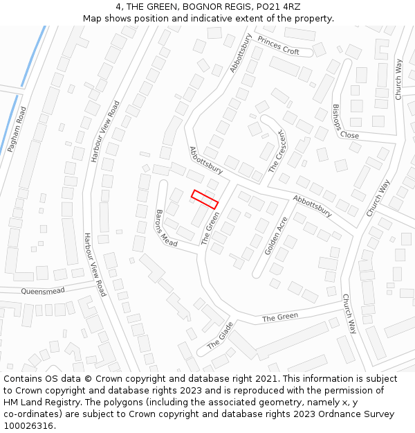 4, THE GREEN, BOGNOR REGIS, PO21 4RZ: Location map and indicative extent of plot