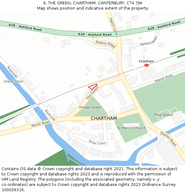 4, THE GREEN, CHARTHAM, CANTERBURY, CT4 7JW: Location map and indicative extent of plot