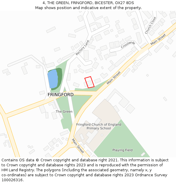 4, THE GREEN, FRINGFORD, BICESTER, OX27 8DS: Location map and indicative extent of plot