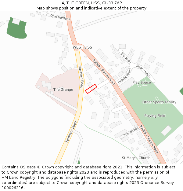 4, THE GREEN, LISS, GU33 7AP: Location map and indicative extent of plot