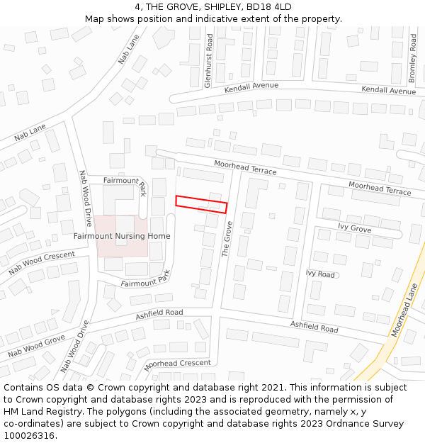 4, THE GROVE, SHIPLEY, BD18 4LD: Location map and indicative extent of plot
