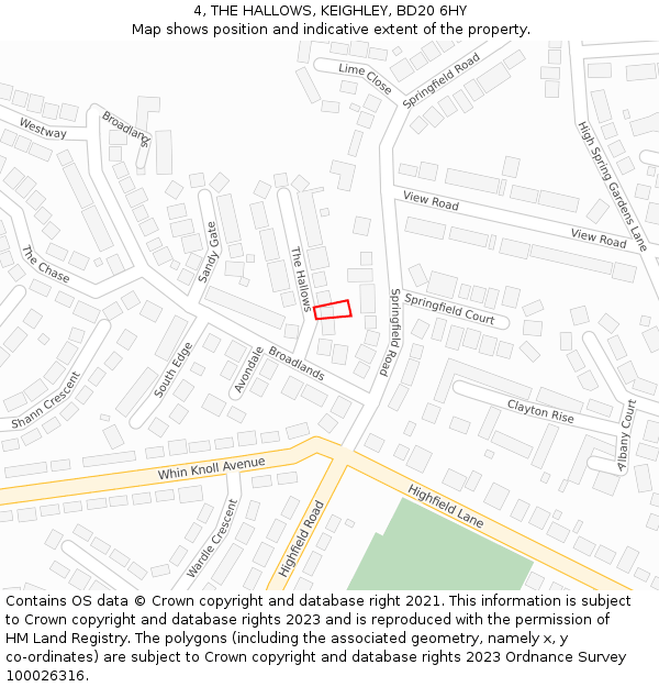 4, THE HALLOWS, KEIGHLEY, BD20 6HY: Location map and indicative extent of plot