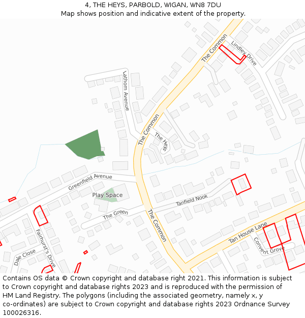 4, THE HEYS, PARBOLD, WIGAN, WN8 7DU: Location map and indicative extent of plot