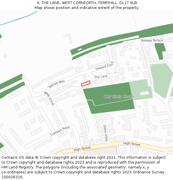 4, THE LANE, WEST CORNFORTH, FERRYHILL, DL17 9LB: Location map and indicative extent of plot